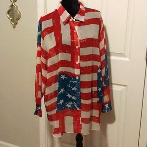 Main Street sheer American Flag blouse